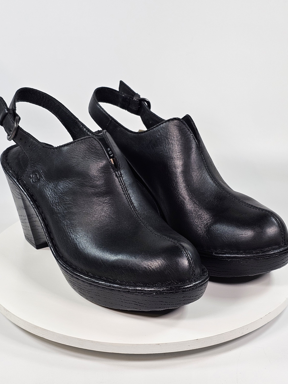 Born Black Leather Slingback Platform Clogs